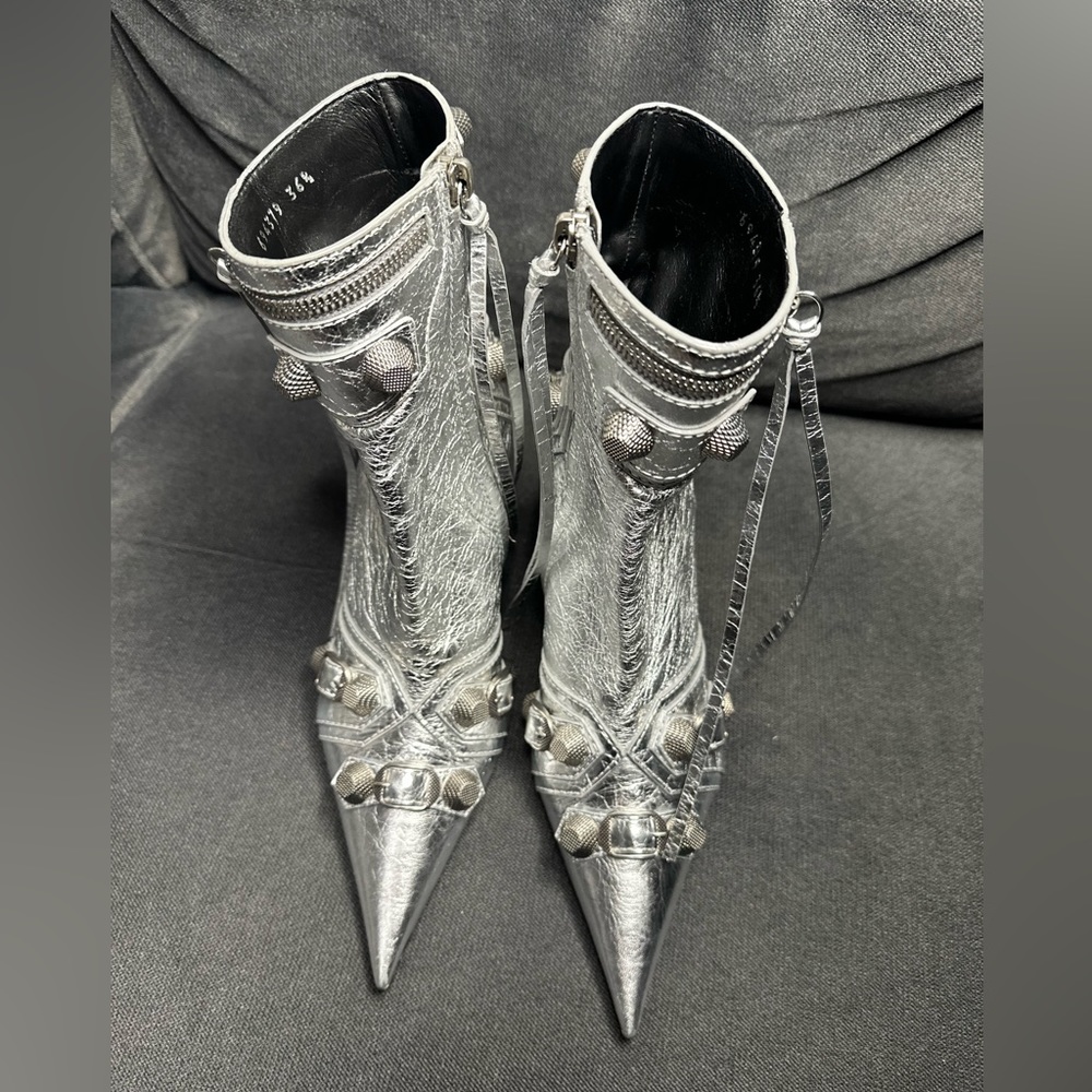 NWOB Balenciaga Le Cagole 90mm Metallic Silver Ankle Boots Size 36.5 IT 6.5 US - Picture 14 of 16